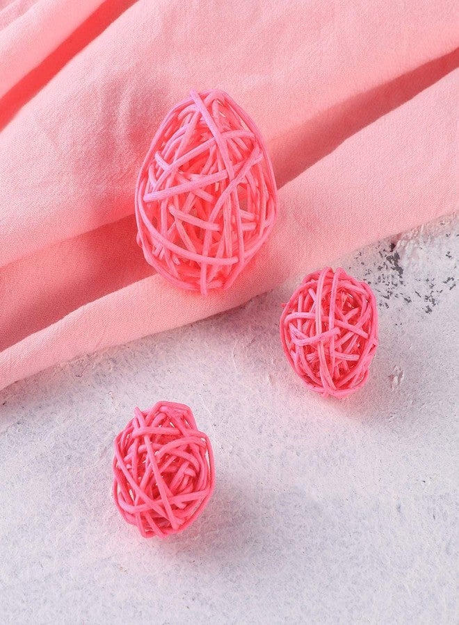 koTTIYA 15pcs Rattan Wicker Balls Decorative Balls Natural Rustic Rattan Wood Balls for Wedding Home Hanging Decoration - Pink - Image 3